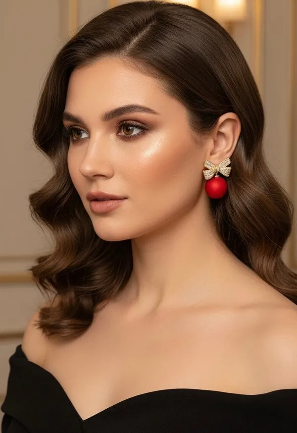 Red_Dazzle_Bow_With_Matte_Red_Drop_Earrings_For_Women